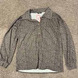 Heimish Cheetah Print Quarter Button Down with Collar NWT Plus Size 2XL